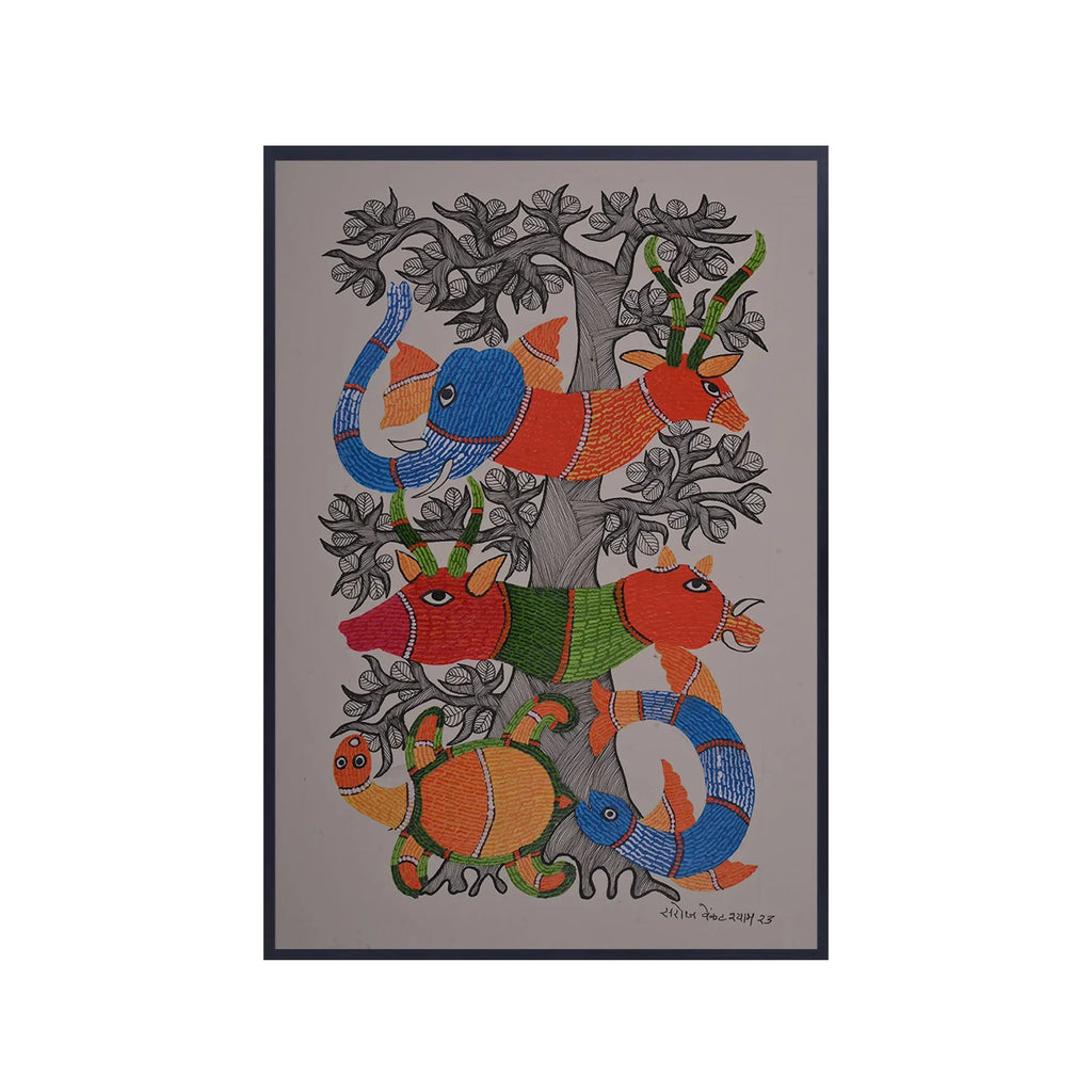 Gond - Animals under Tree of life