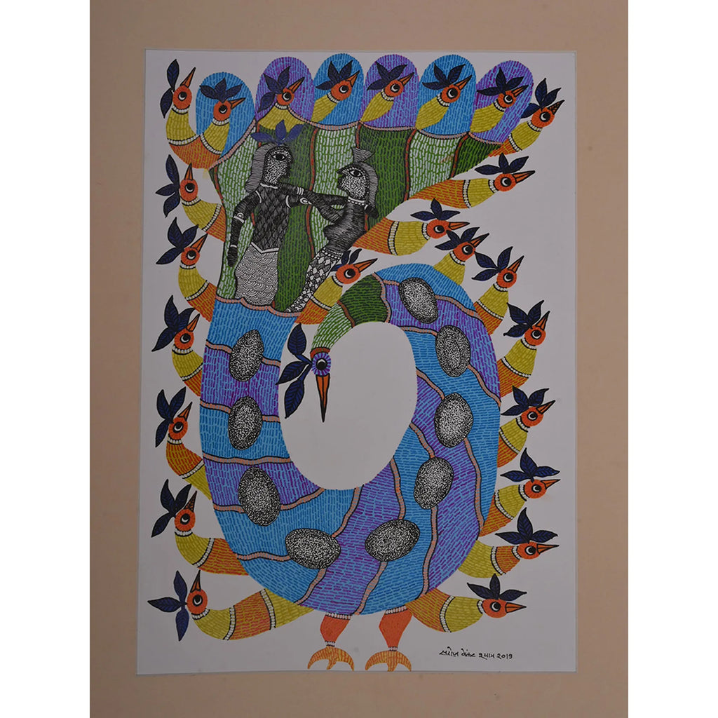 Gond - Peacock- Radha Krishna Dancing