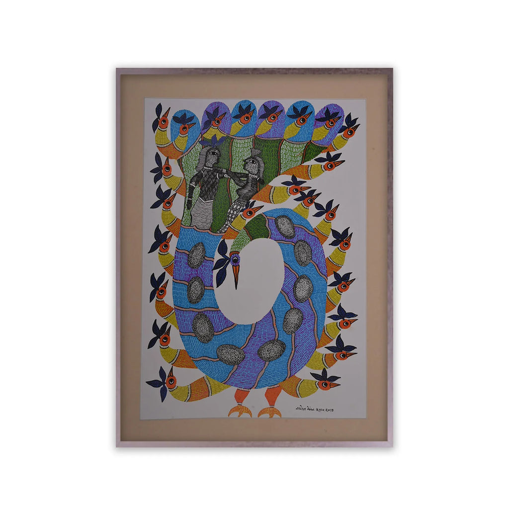 Gond - Peacock- Radha Krishna Dancing