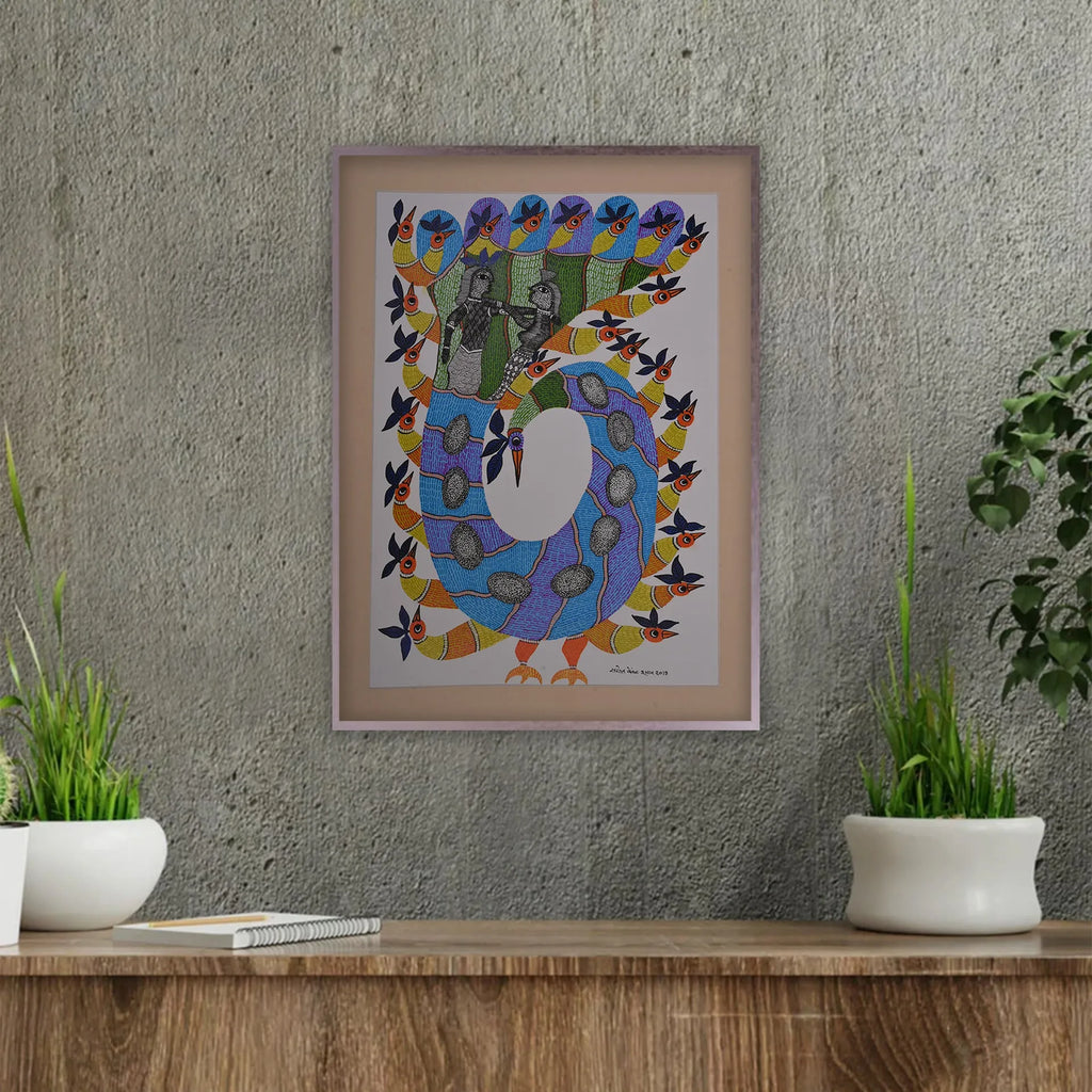 Gond - Peacock- Radha Krishna Dancing