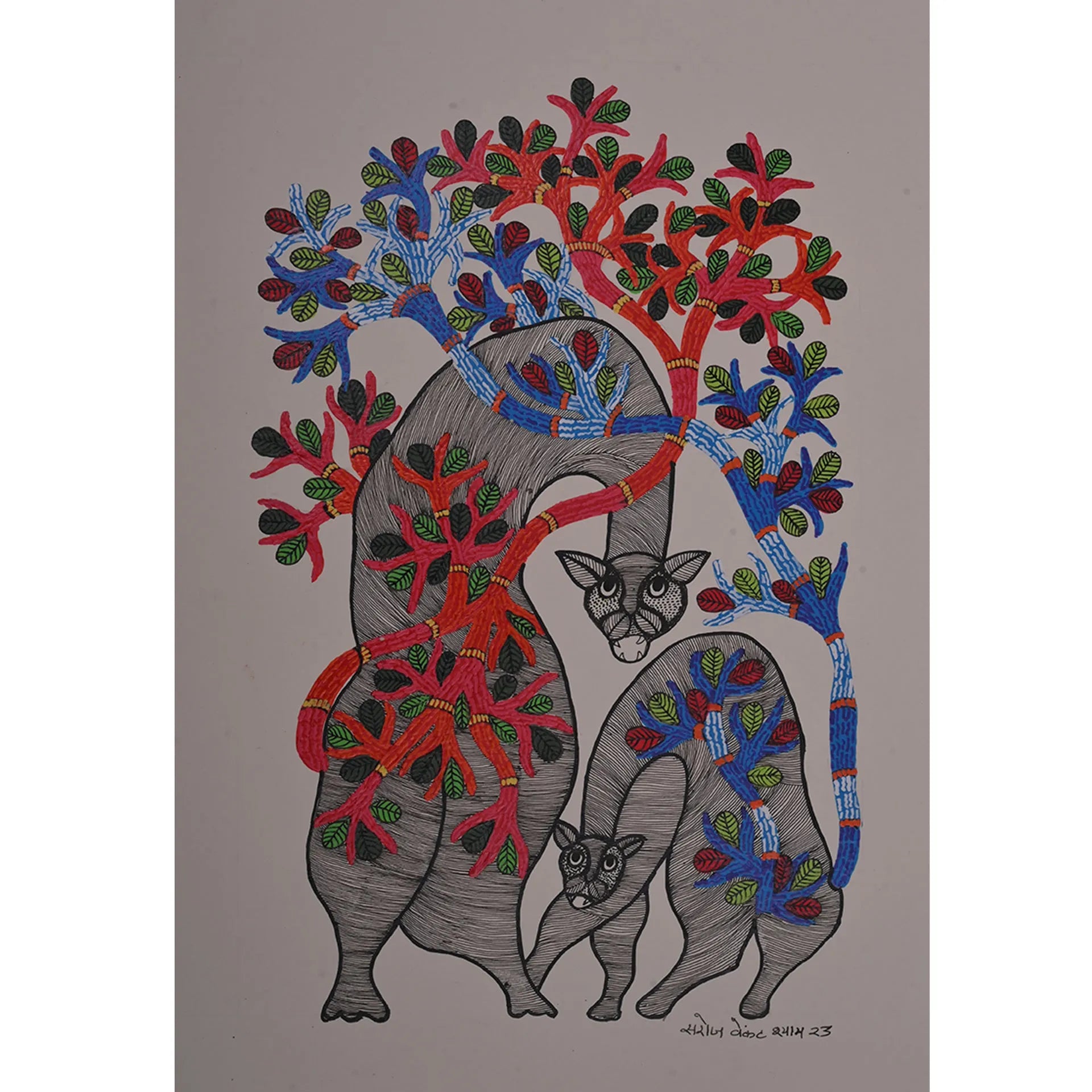 Gond - Cats Under the Tree of Life