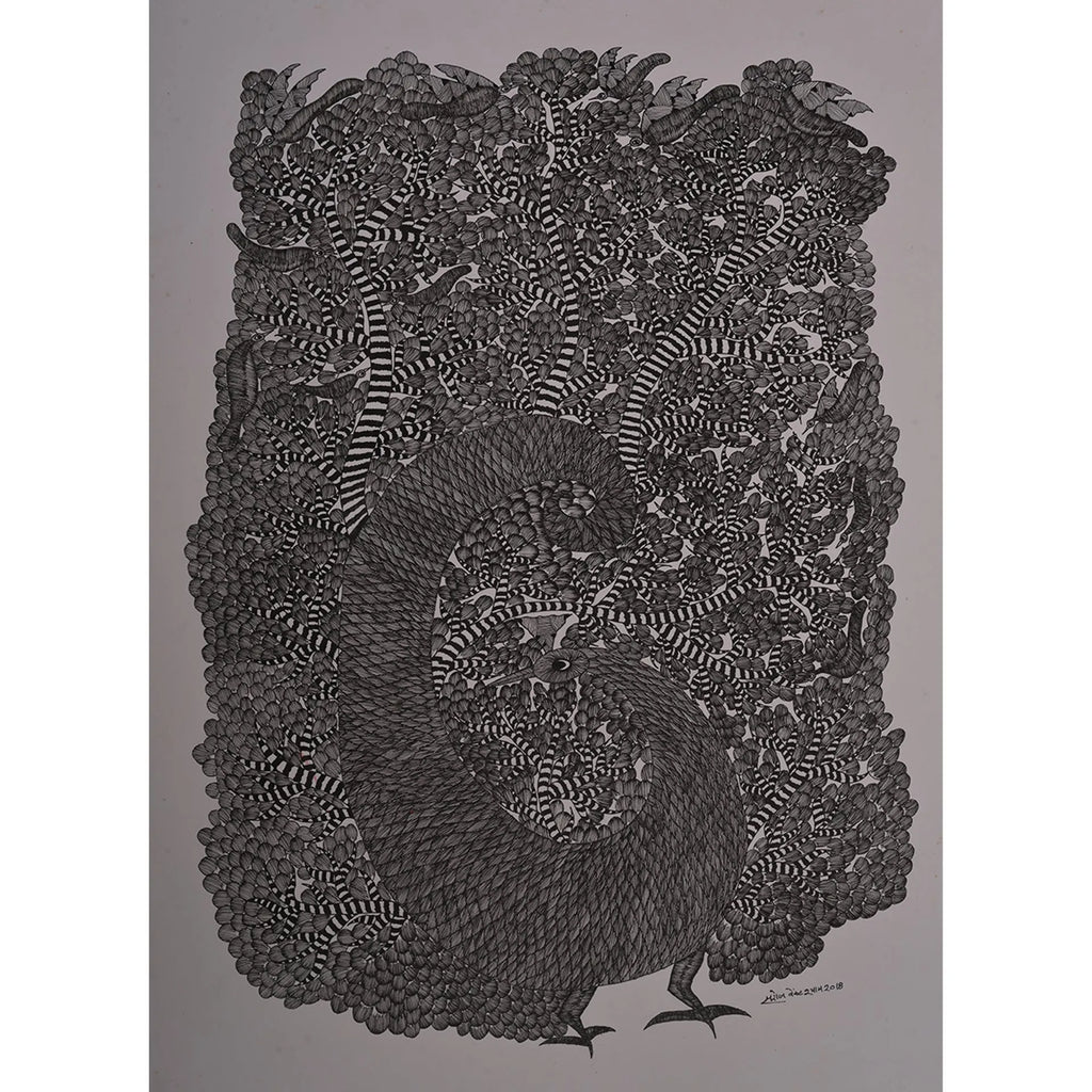 Gond - Peacock and Tree of Life