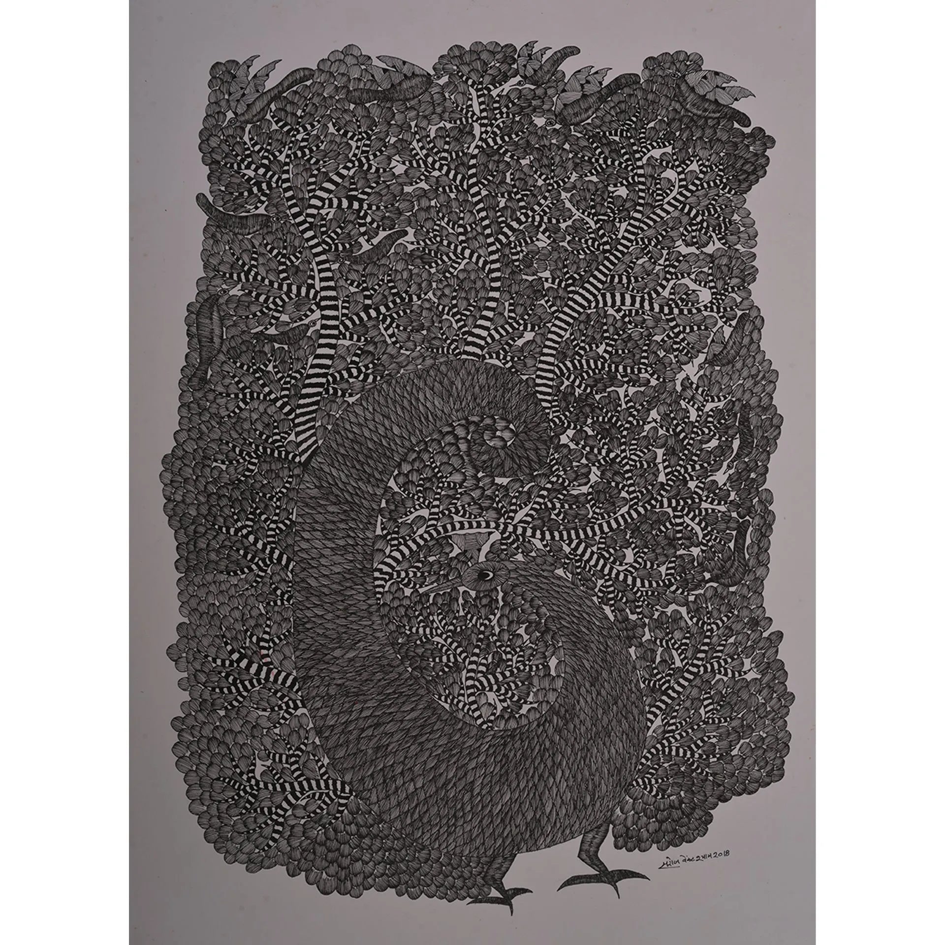 Gond - Peacock and Tree of Life