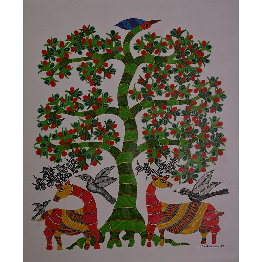 Gond - Deer with Birds