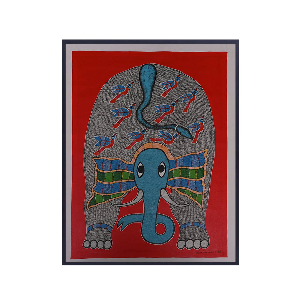 Gond - Elephant with Birds