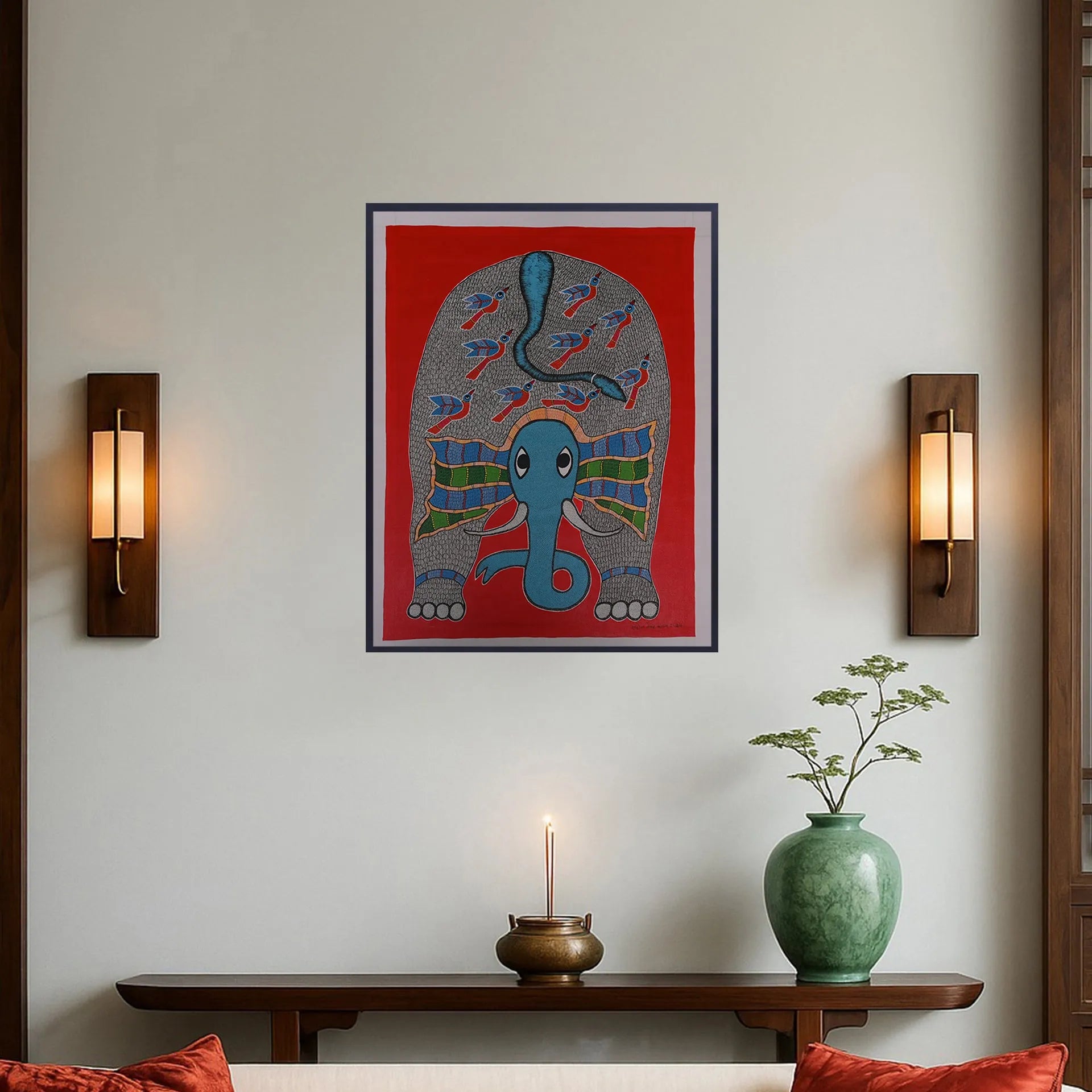 Gond - Elephant with Birds