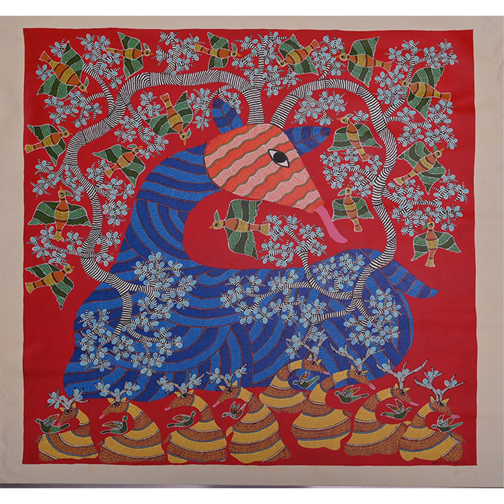 Gond - Elephant Under the Blossoms