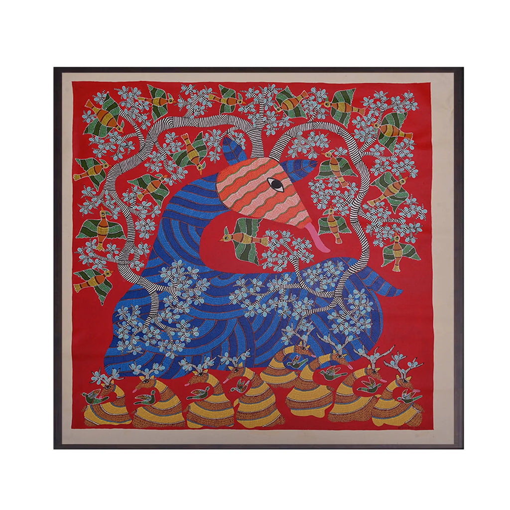 Gond - Elephant Under the Blossoms