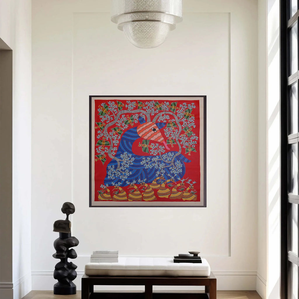 Gond - Elephant Under the Blossoms