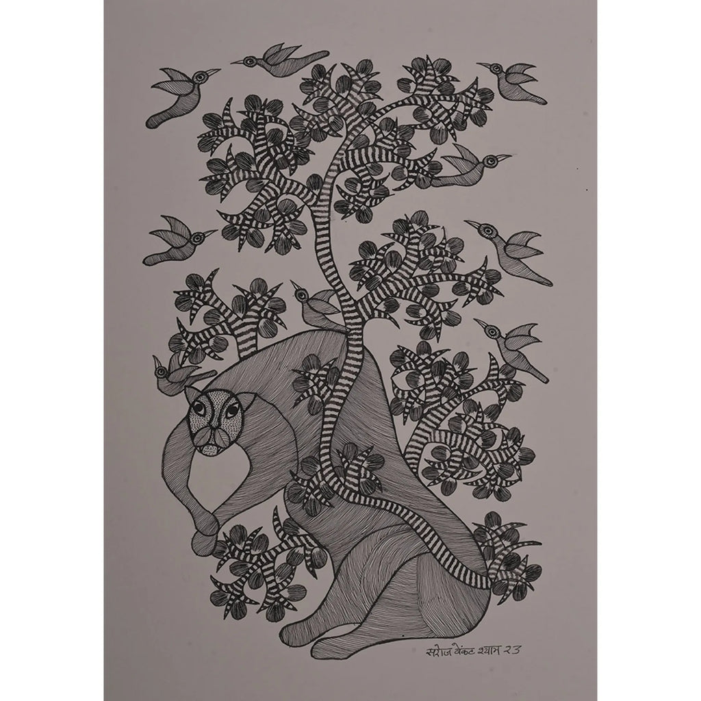 Gond - Panther Under the Forest Bloom