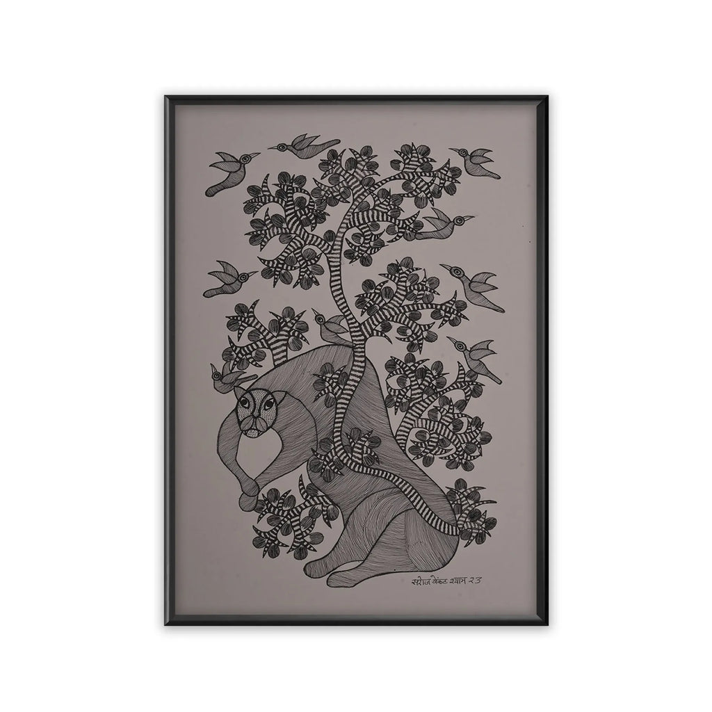 Gond - Panther Under the Forest Bloom