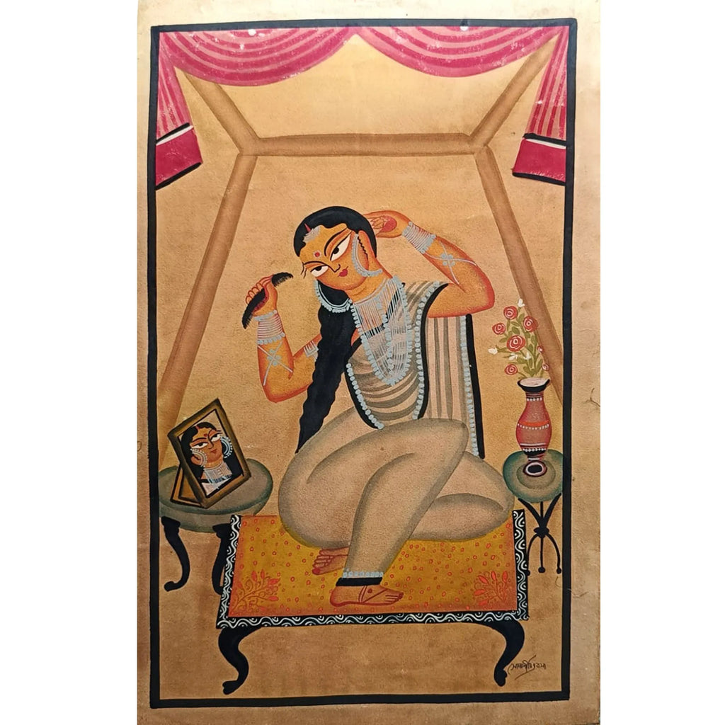 Kalighat - Biwi Combing Her Hair