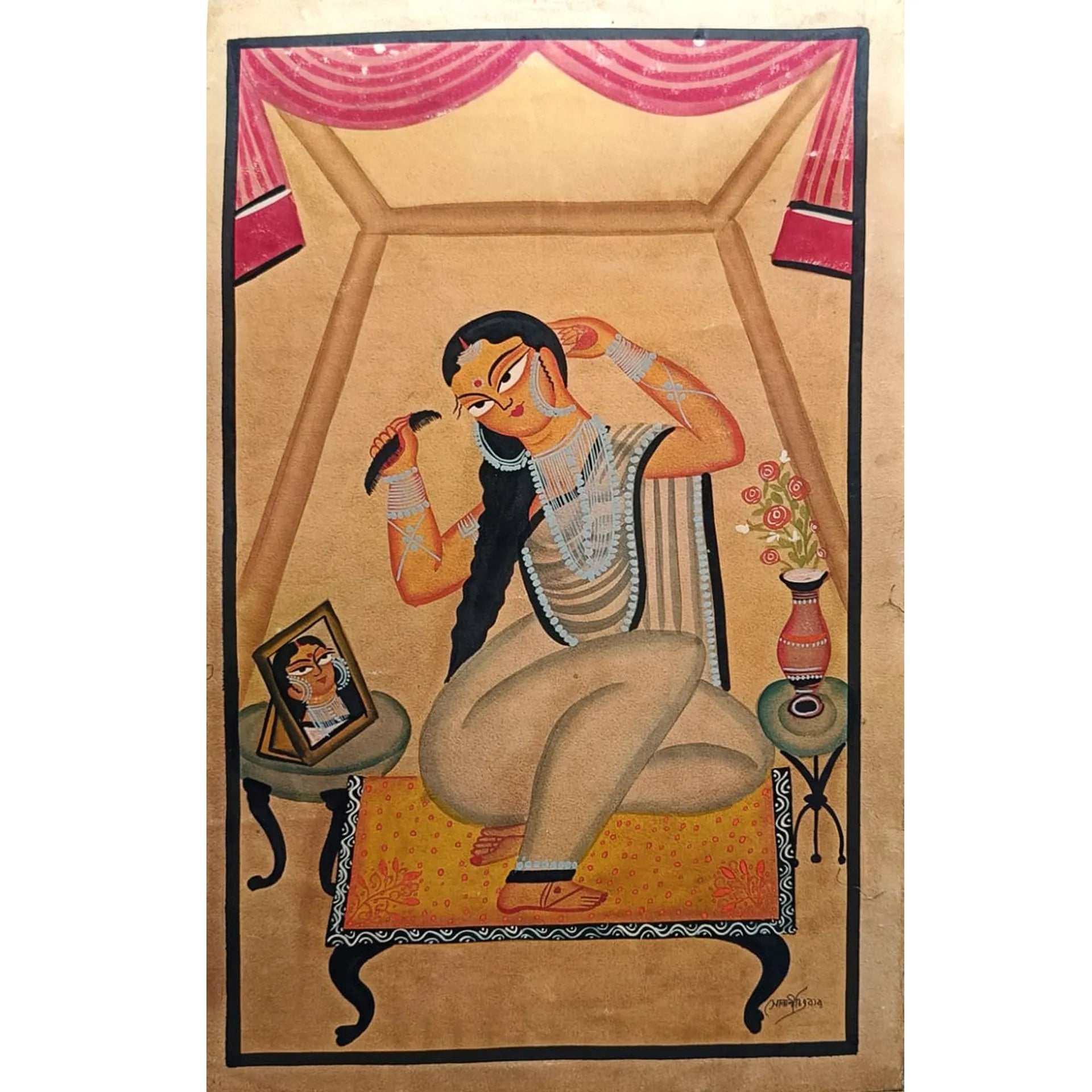 Kalighat - Biwi Combing Her Hair