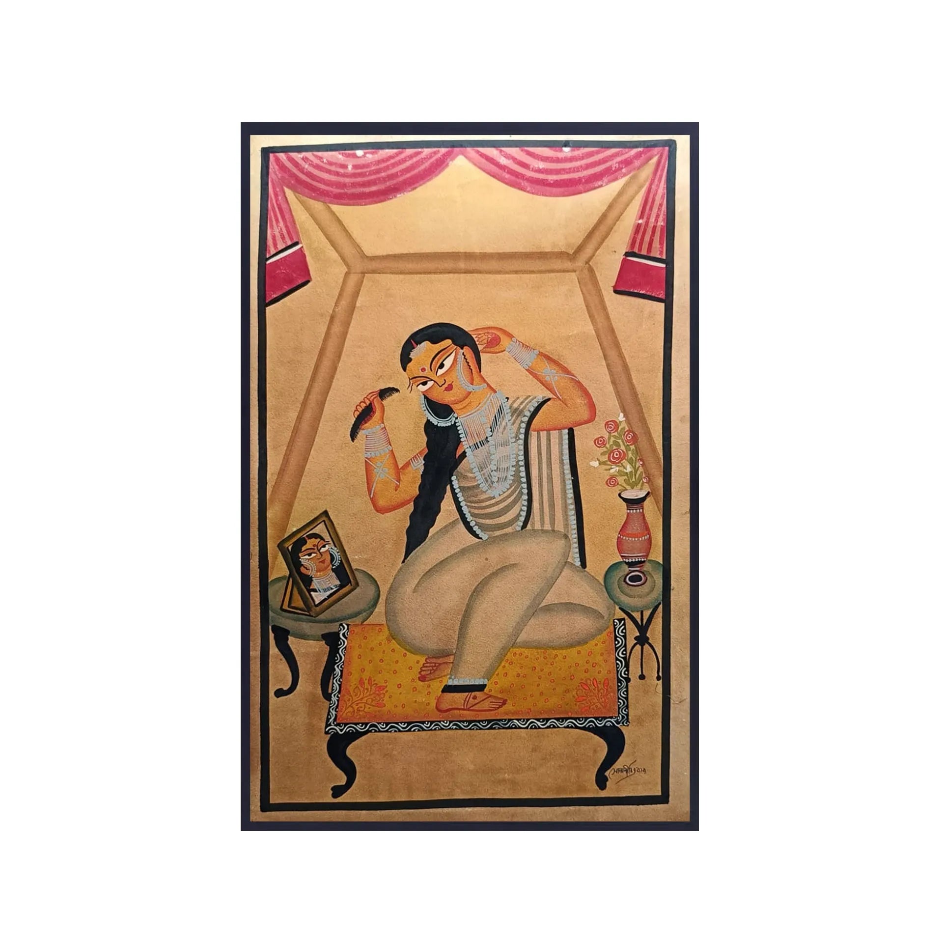 Kalighat - Biwi Combing Her Hair