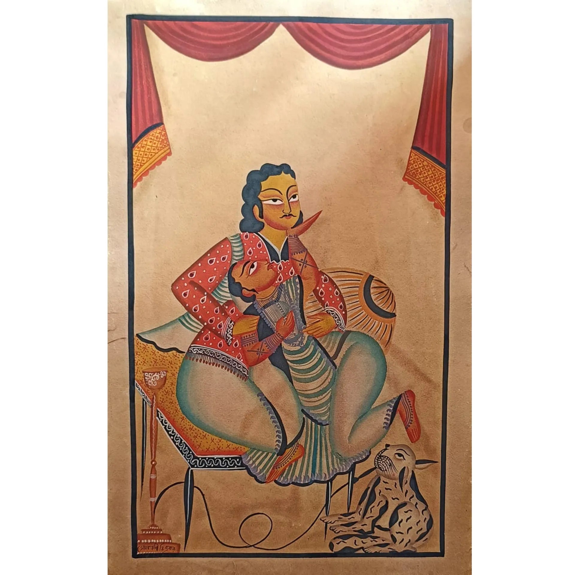 Kalighat - Babu biwi and billi enjoying hooka