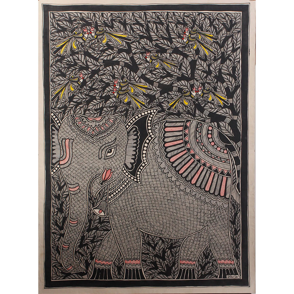 Madhubani - Elephant with Tree of Life
