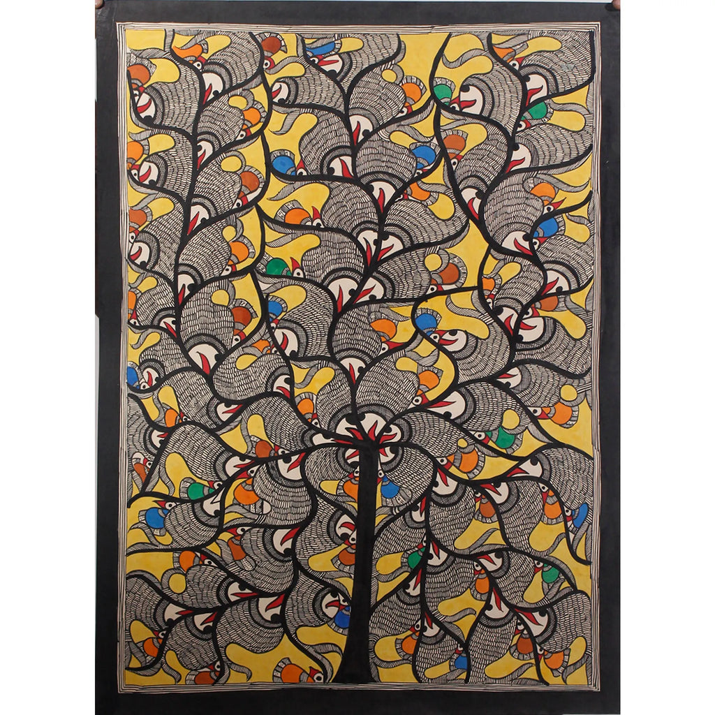 Madhubani - Tree of Life with Fish and Peacock