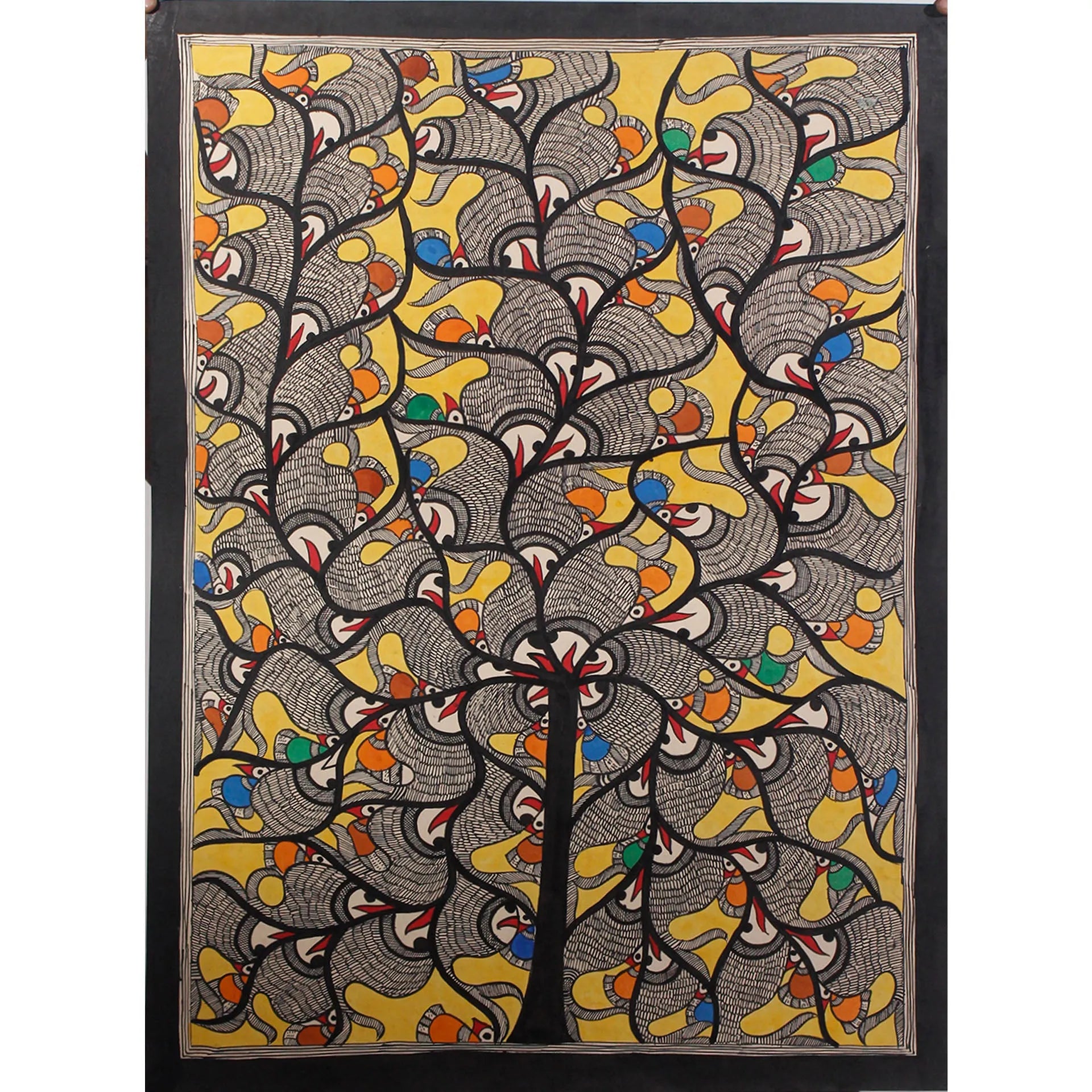 Madhubani - Tree of Life with Fish and Peacock