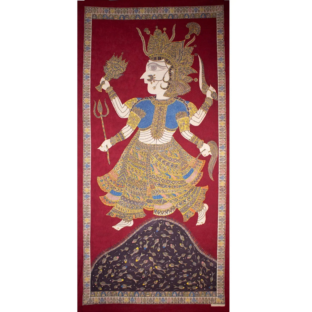 Mata Ni Pachedi - Jogni Mata with base of sea and fishes in traditional style
