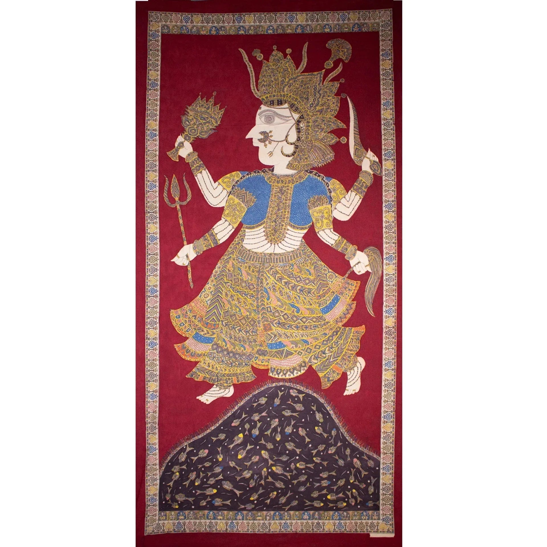 Mata Ni Pachedi - Jogni Mata with base of sea and fishes in traditional style