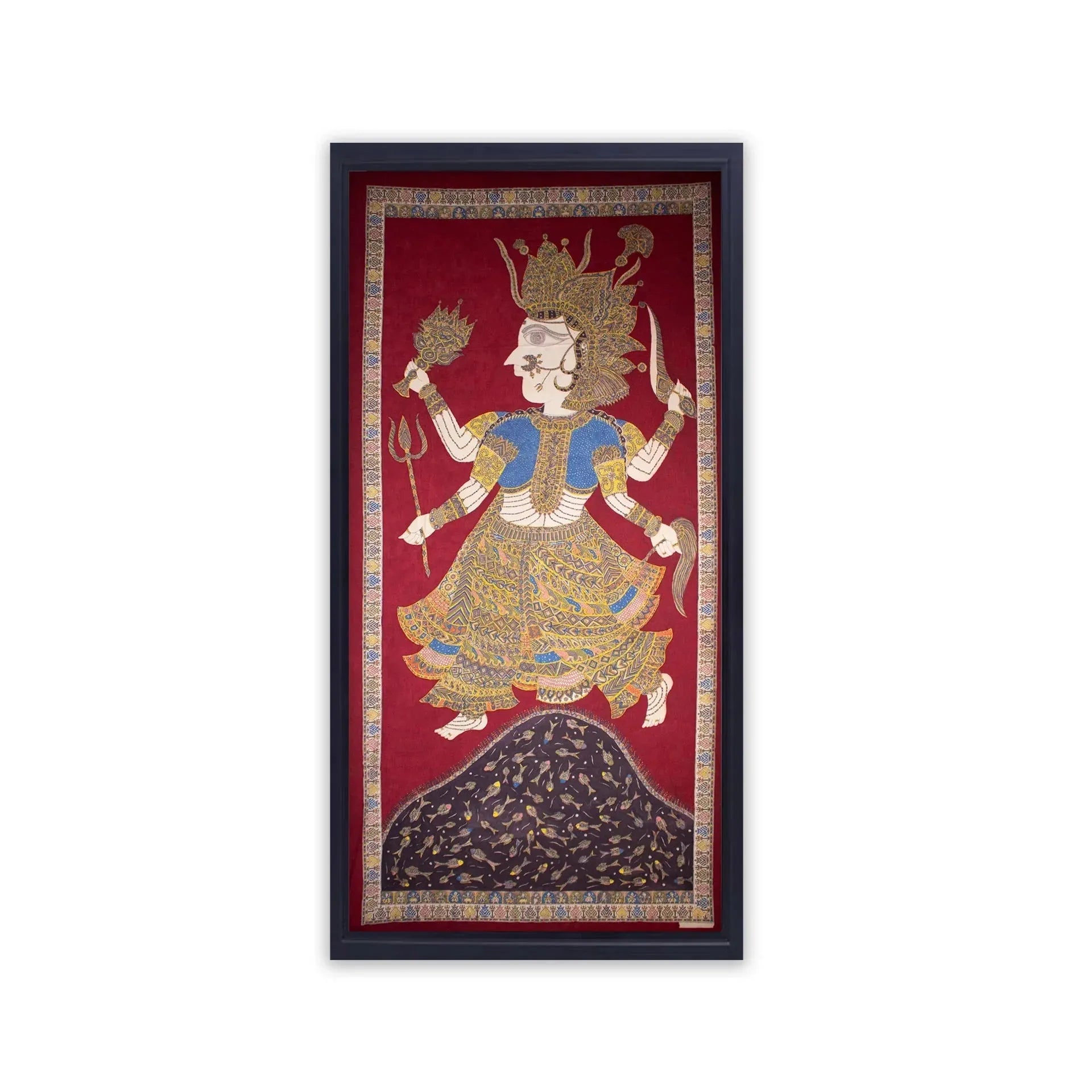 Mata Ni Pachedi - Jogni Mata with base of sea and fishes in traditional style