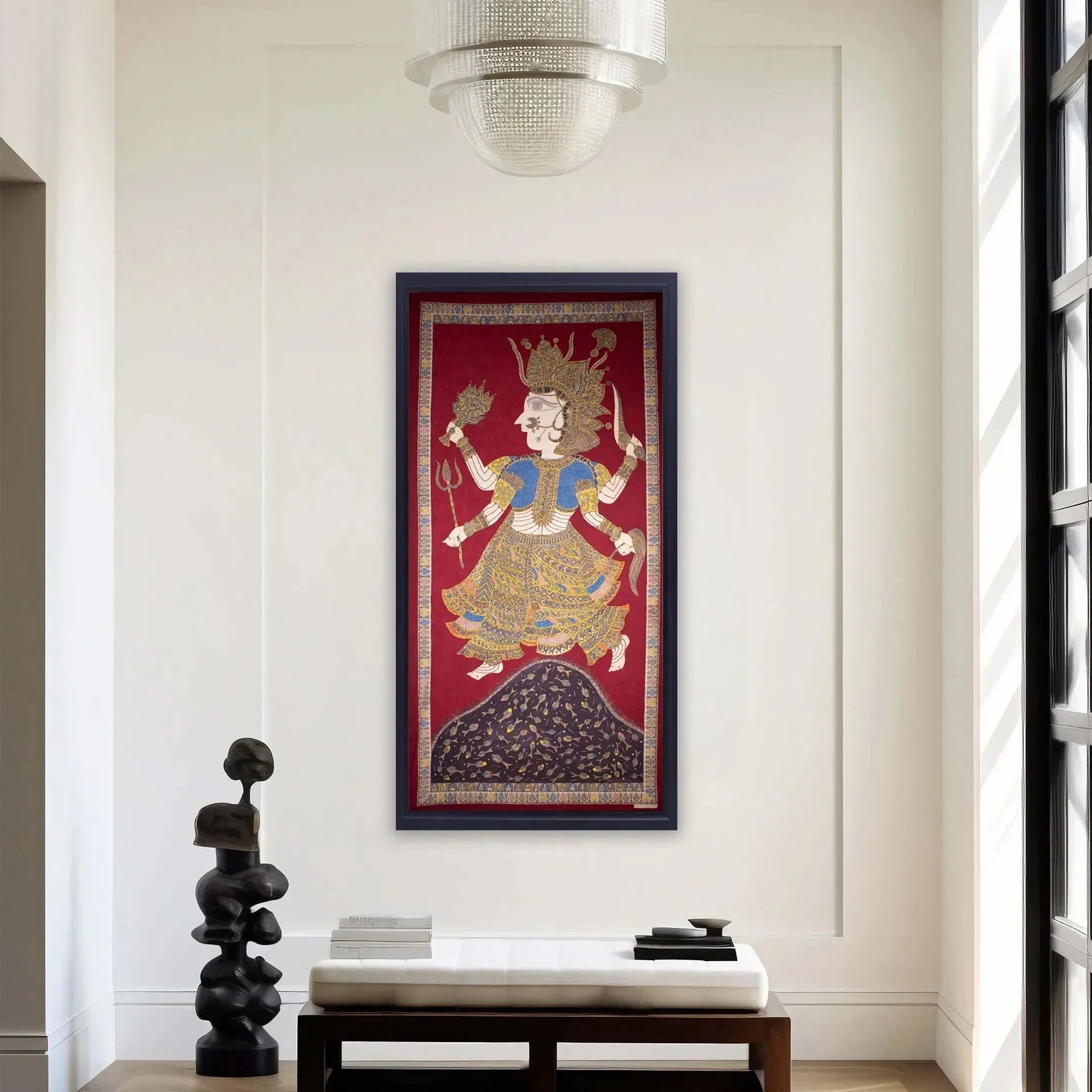 Mata Ni Pachedi - Jogni Mata with base of sea and fishes in traditional style