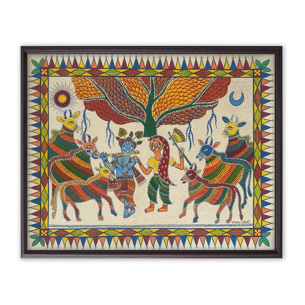 Pithora Art - Radha Krishna with cows