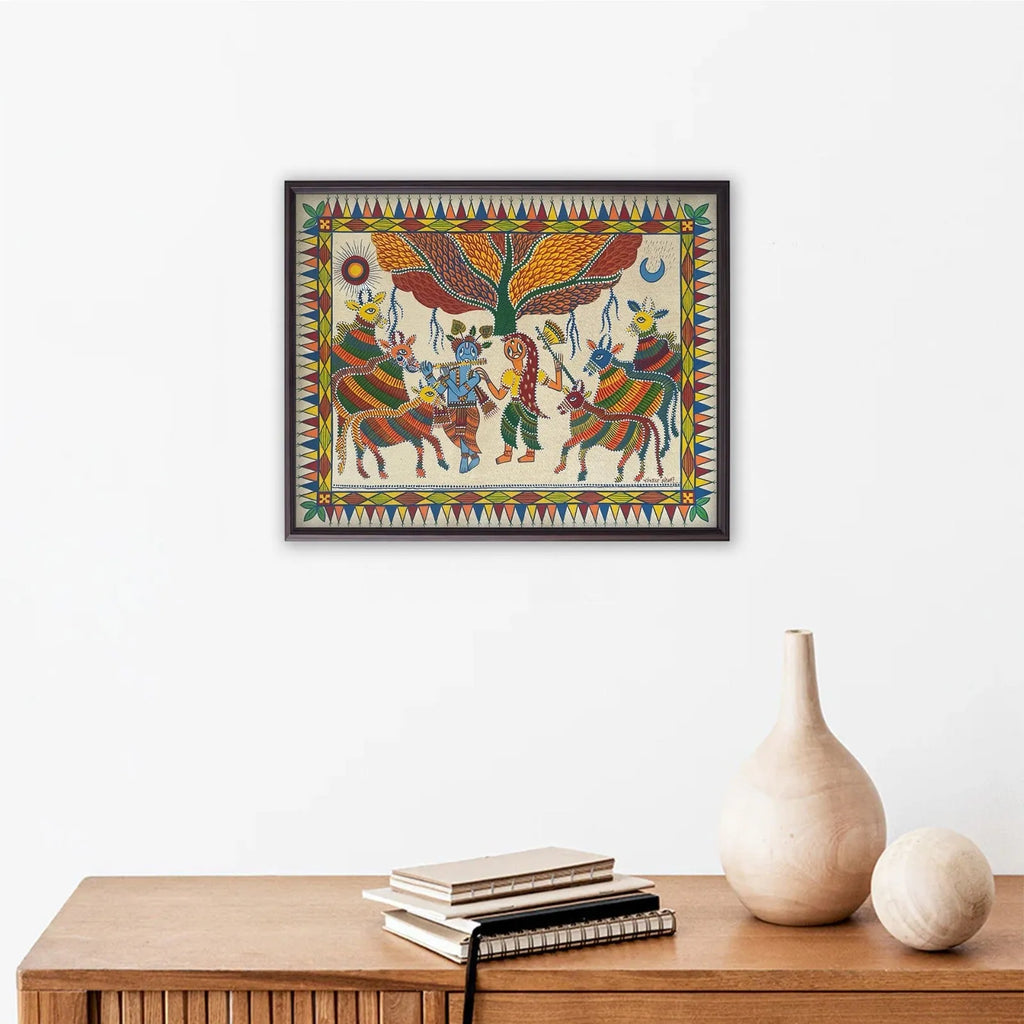 Pithora Art - Radha Krishna with cows