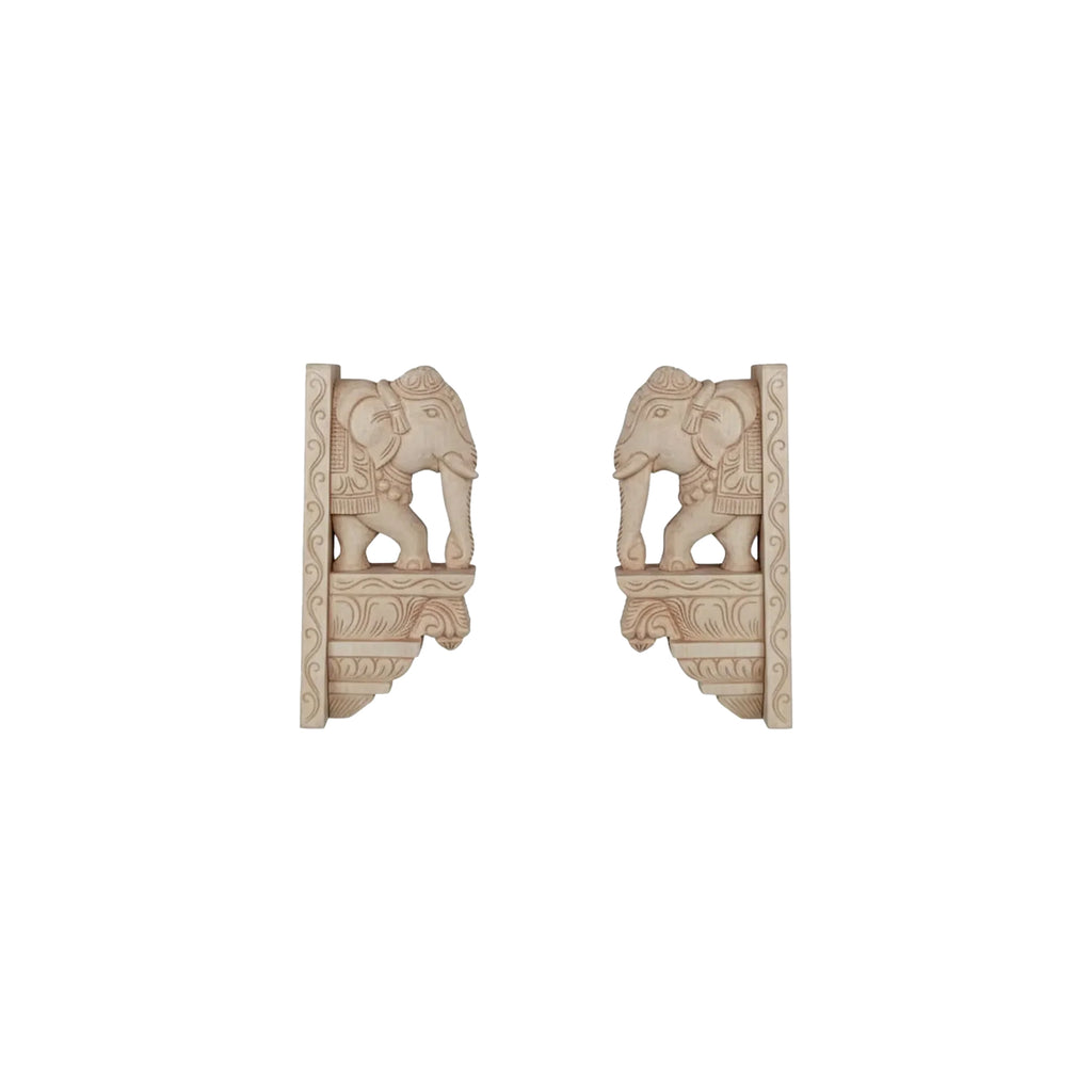 Wood sculpture Madhavamala - Elephant brackets Set of Two