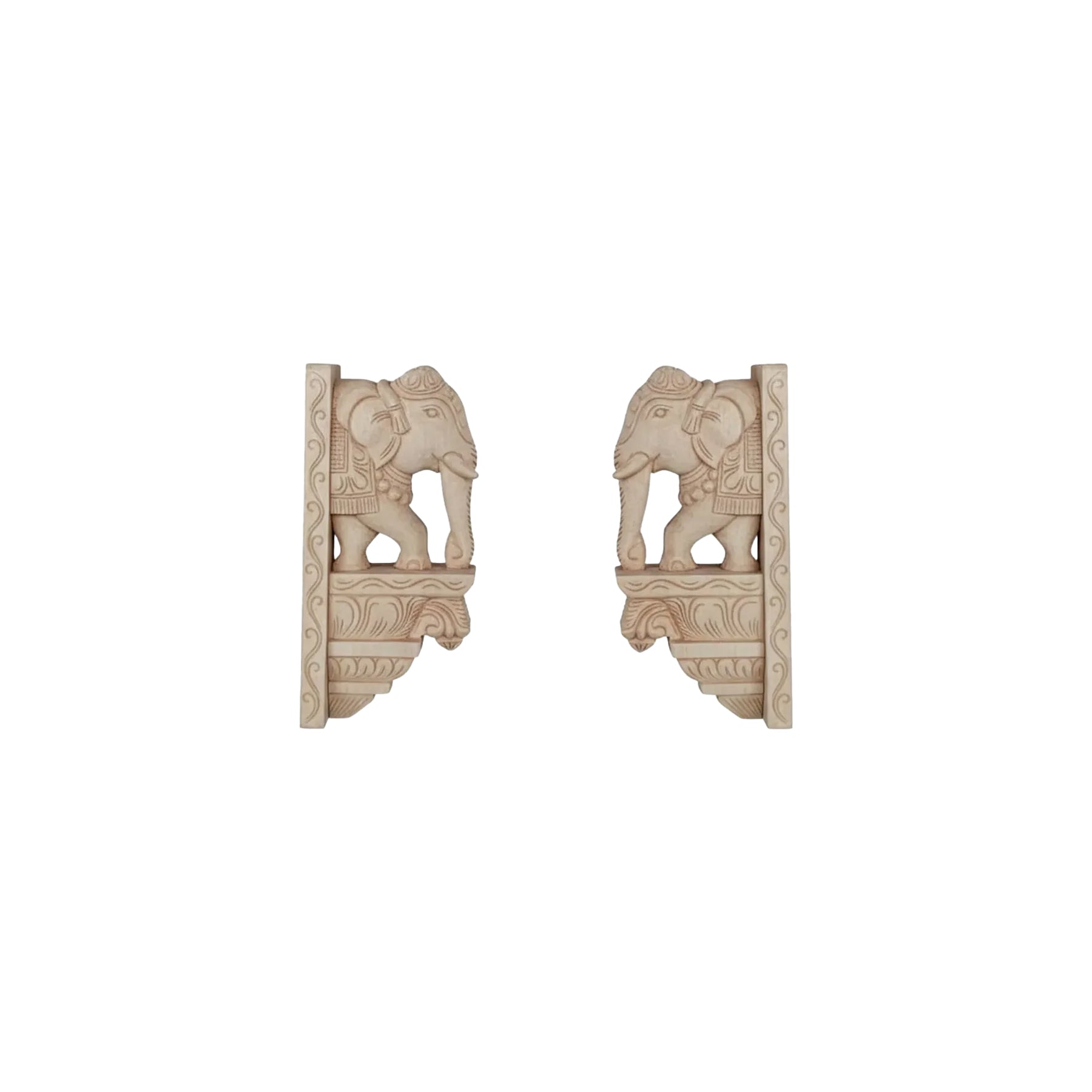 Wood sculpture Madhavamala - Elephant brackets Set of Two