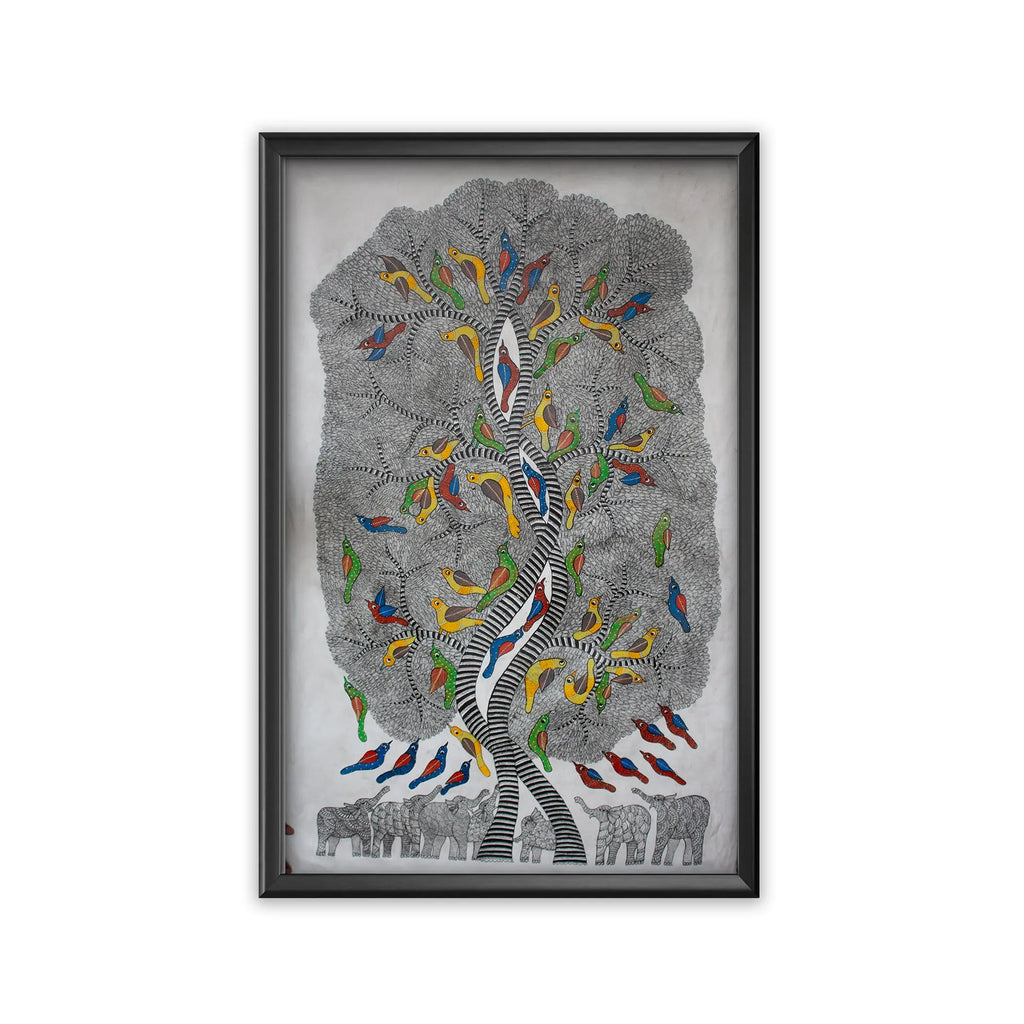 Gond - Tree of life in Black and white