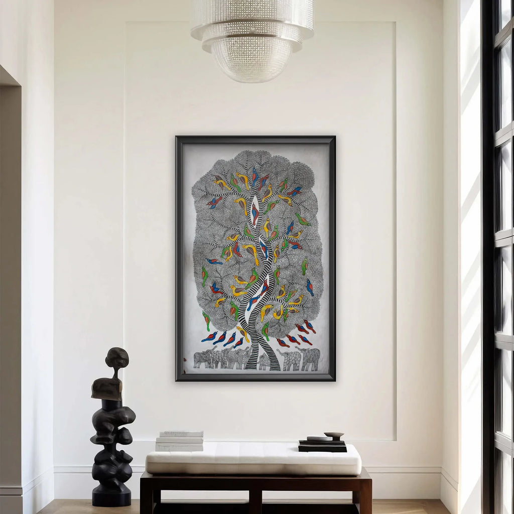 Gond - Tree of life in Black and white