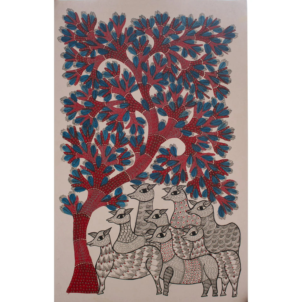 Gond - Deer and tree of life