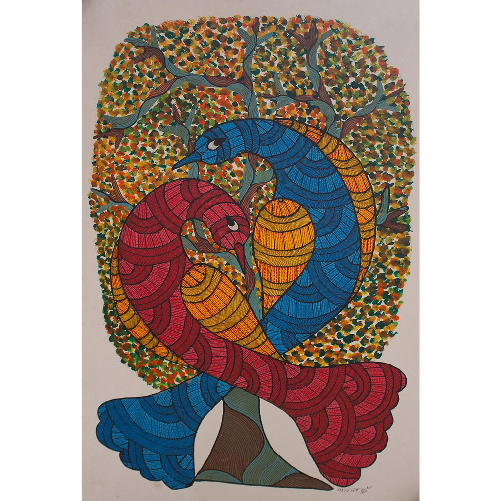 Gond - Birds mingled with tree of life