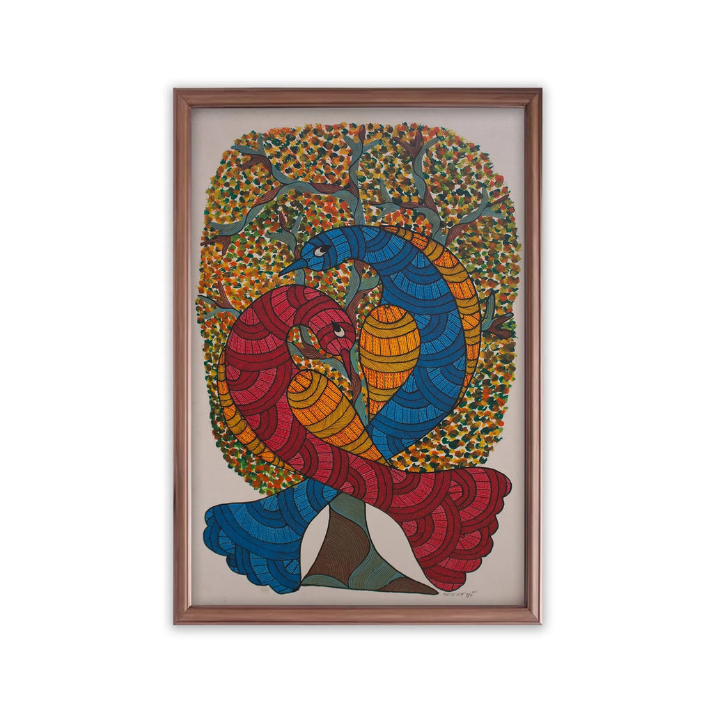 Gond - Birds mingled with tree of life