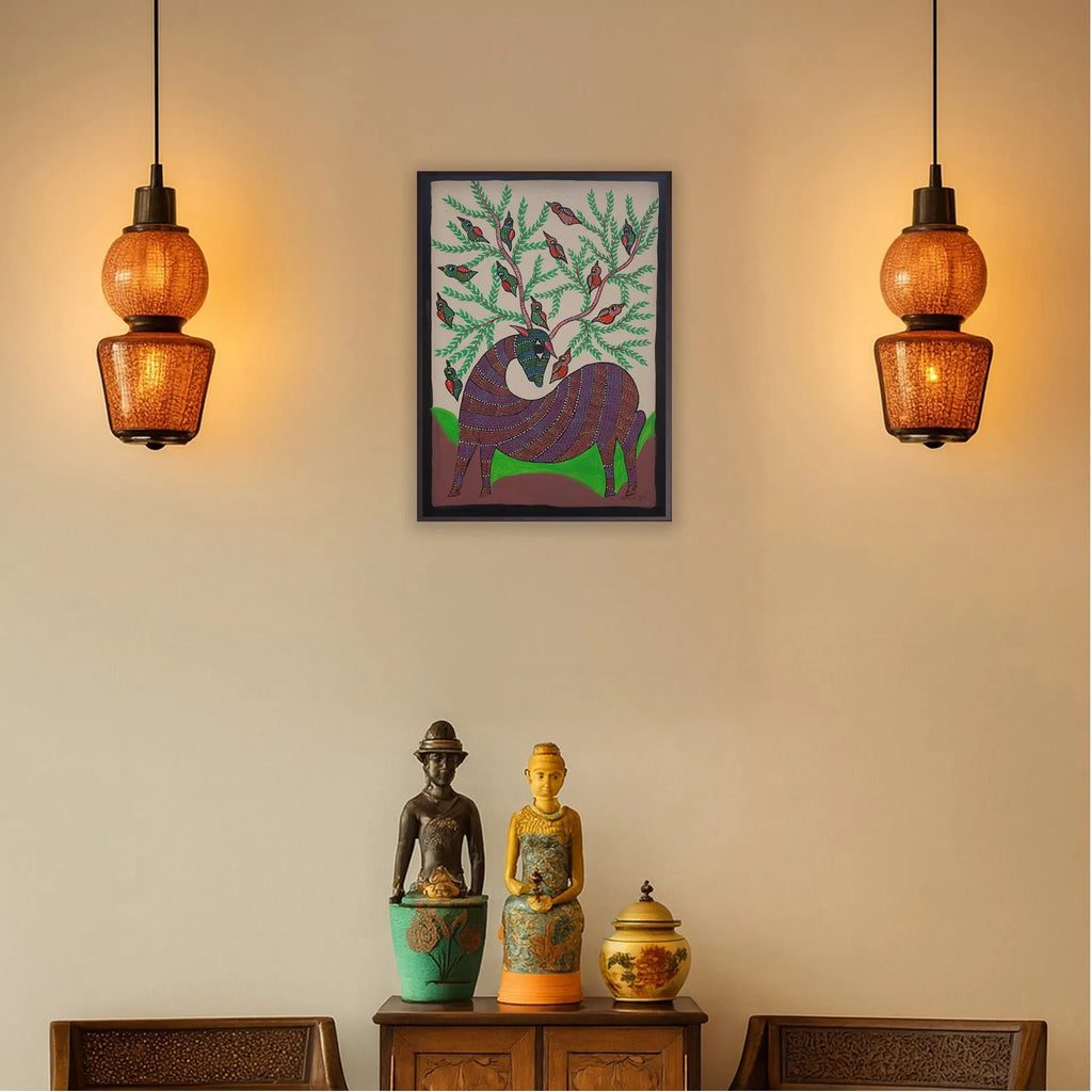Gond - Deer and birds