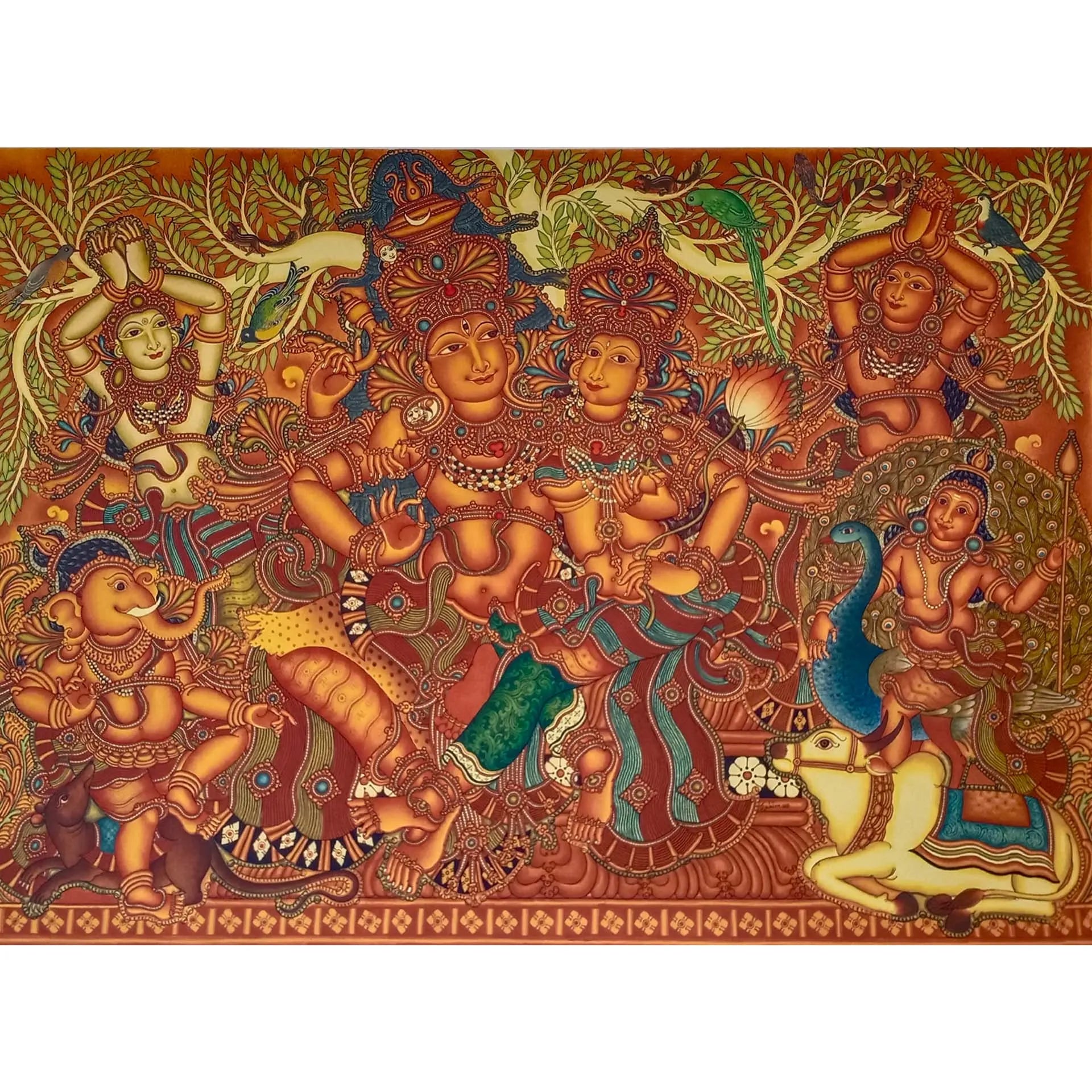 Kerala Mural - Shiva family- Shakti Panjakshari